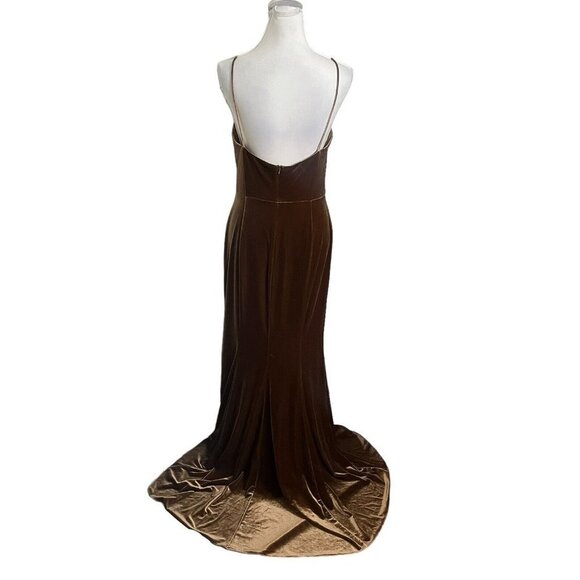 SOLD: Amsale Nouvelle Sana Bronze Velvet Bridesmaid Dress Long Gown Size 8 - Picture 6 of 14